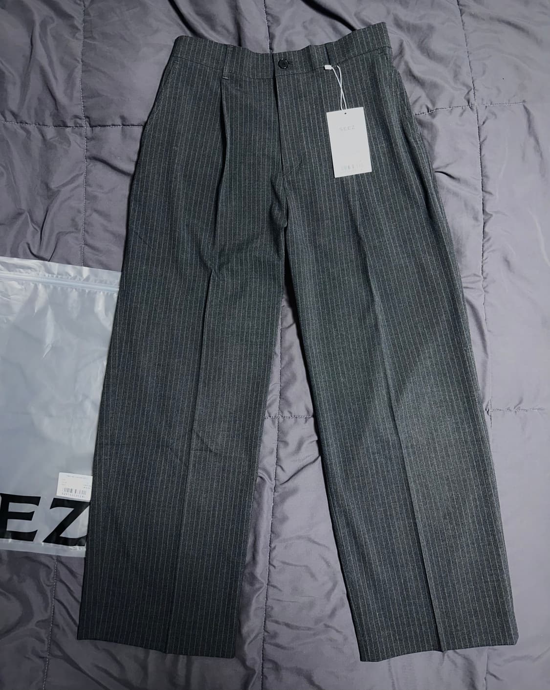 시즈 seez 스트라이프 원 턱 와이드 팬츠 차콜 XL 새상품 택보유 상품이미지2