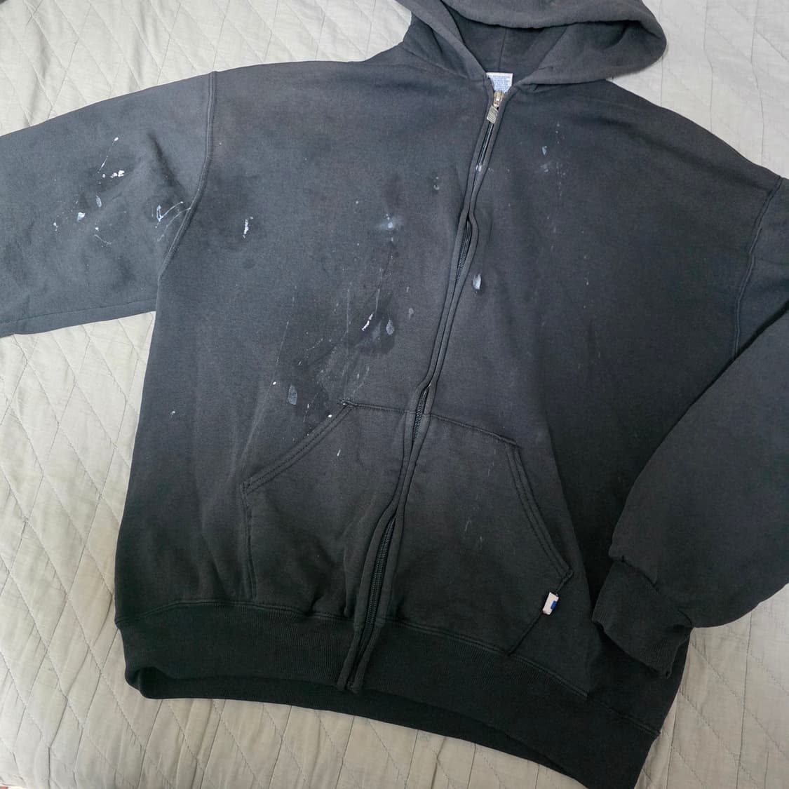 [XL] 90s USA 빈티지 러셀 애슬레틱 후드집업 블랙 페인팅 상품이미지3