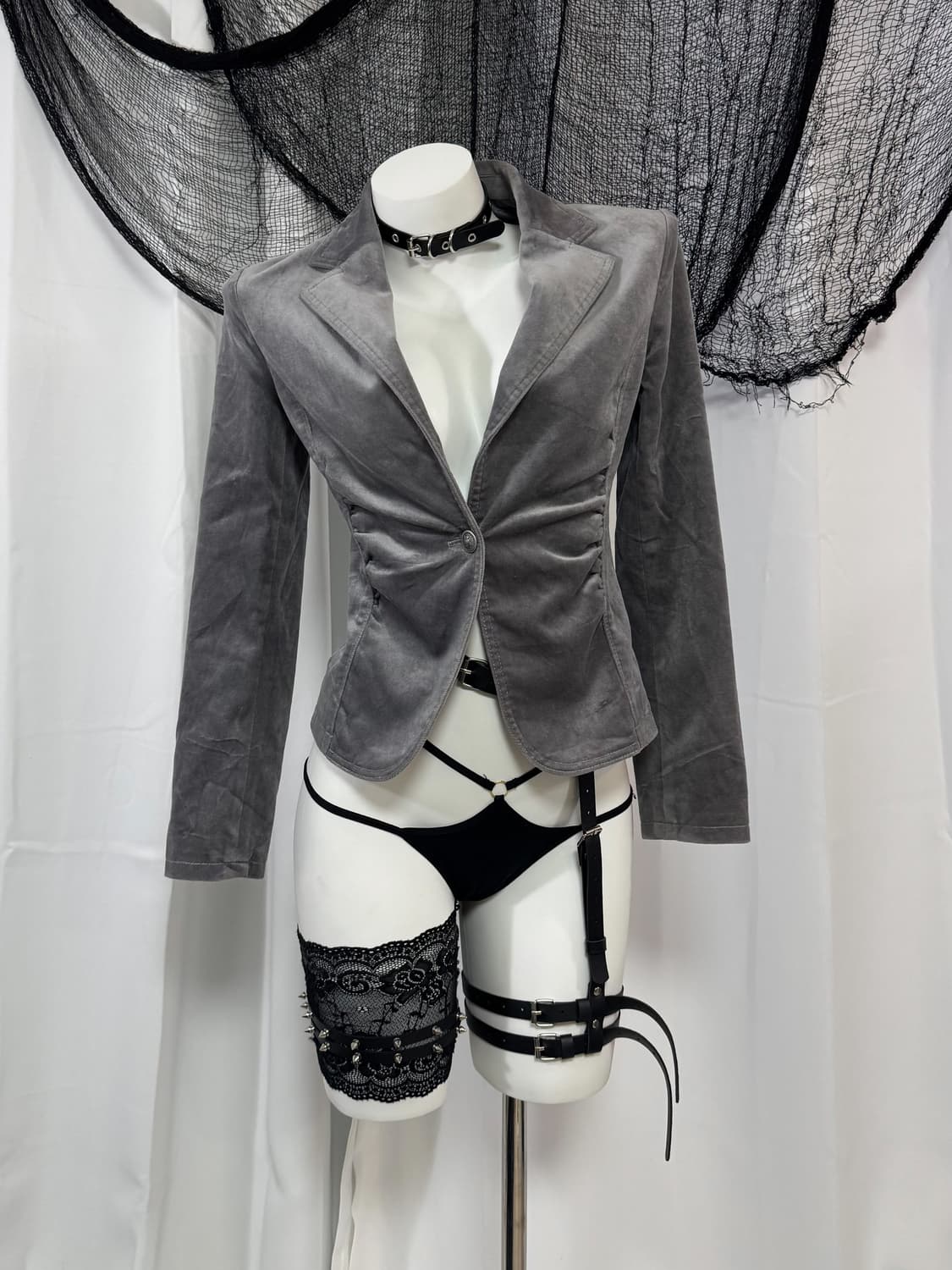 gray velvet shirring blazer 상품이미지2