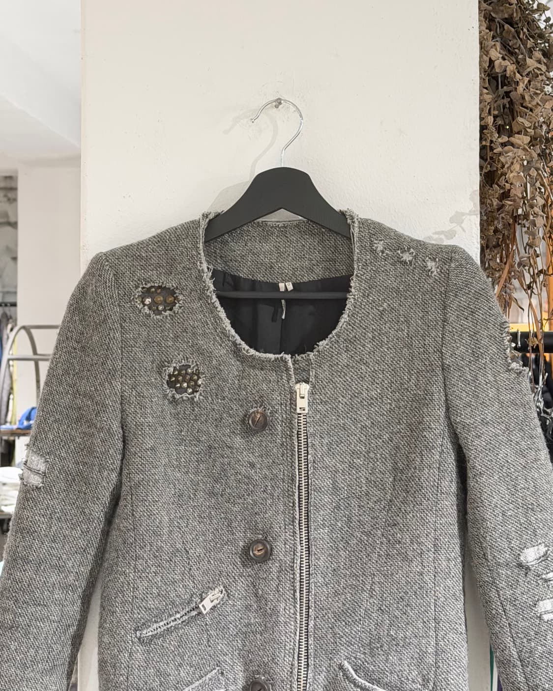 이로 그레이 트위드 오픈 프론트 자켓 상품이미지4