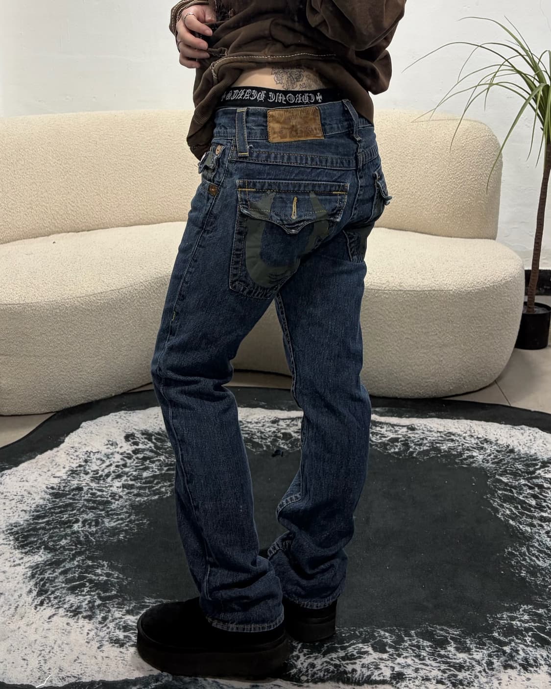 90s TRUERELIGION 데님 스티치 로우라이즈팬츠 상품이미지1