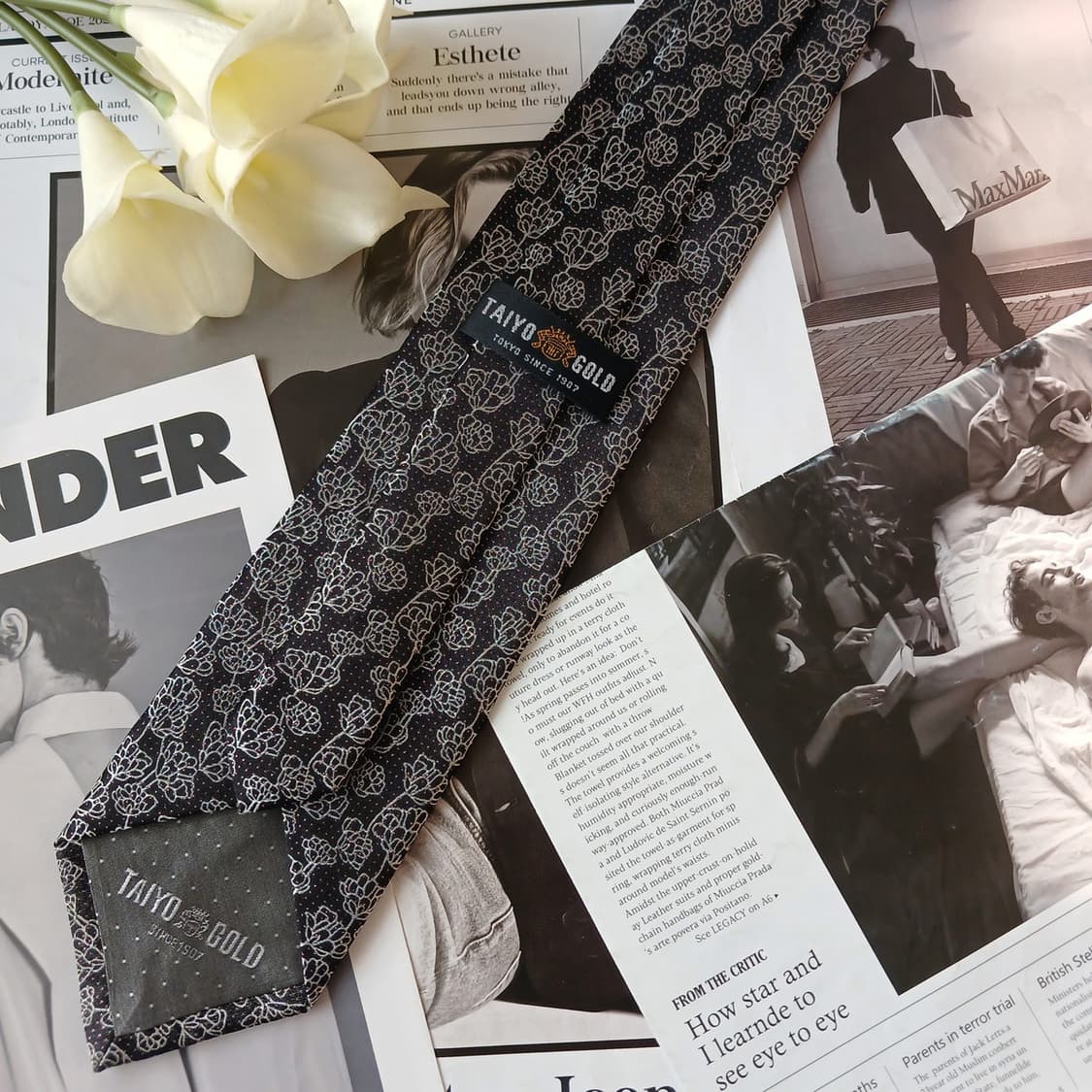 타이요골드 블랙 플로럴 패턴 넥타이 8.9cm A+등급 A19629
 상품이미지5