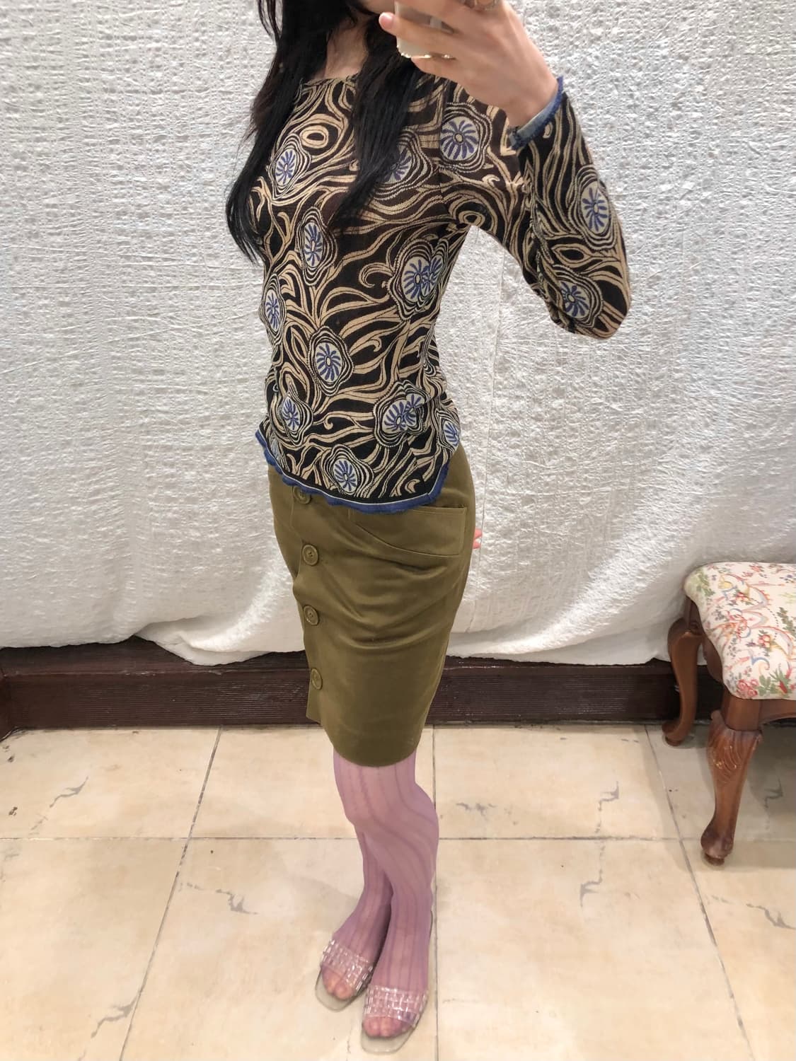 Buttons khaki midi skirt 상품이미지6