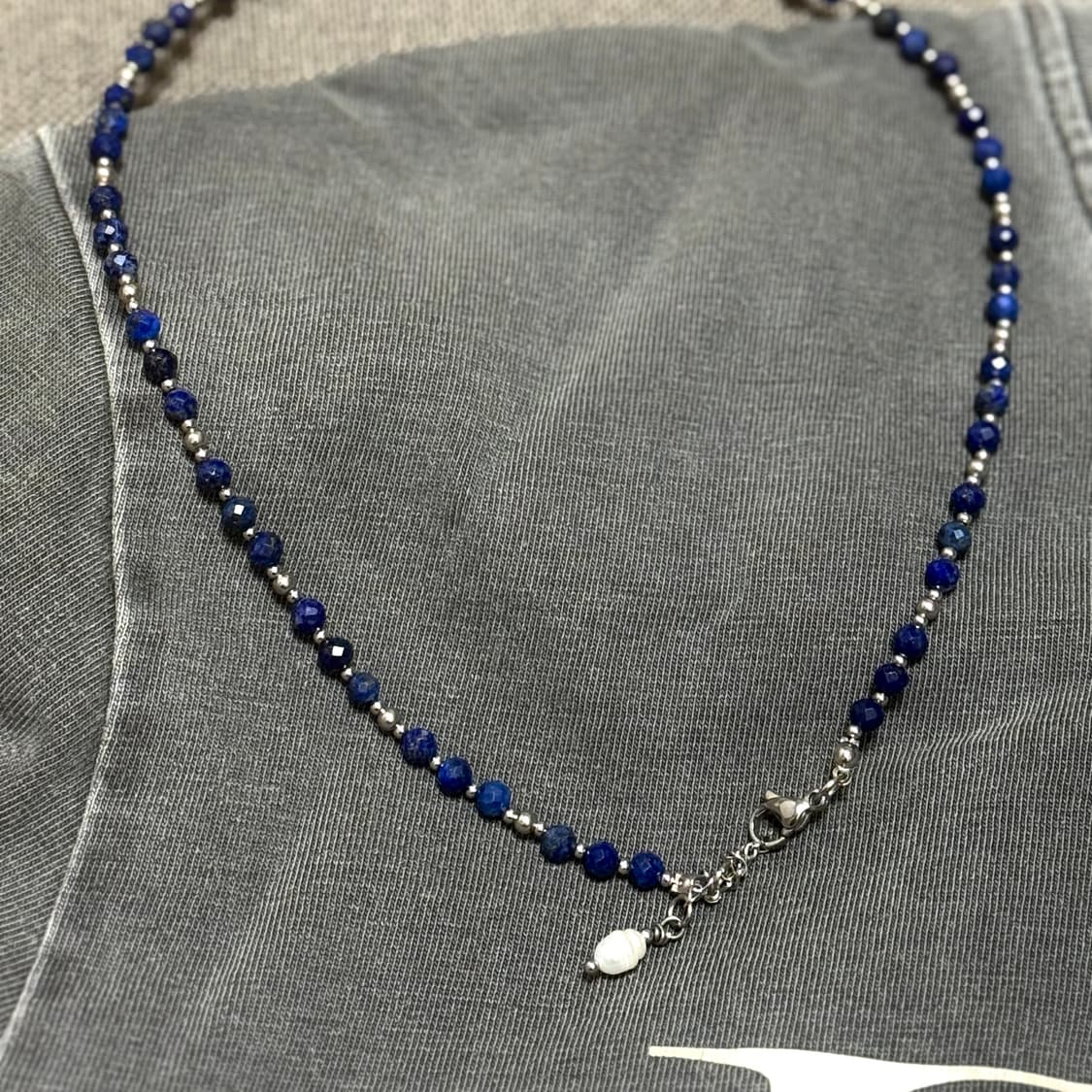 (핸드메이드) 천연석 라피스라줄리 천연담수진주 목걸이 상품이미지2