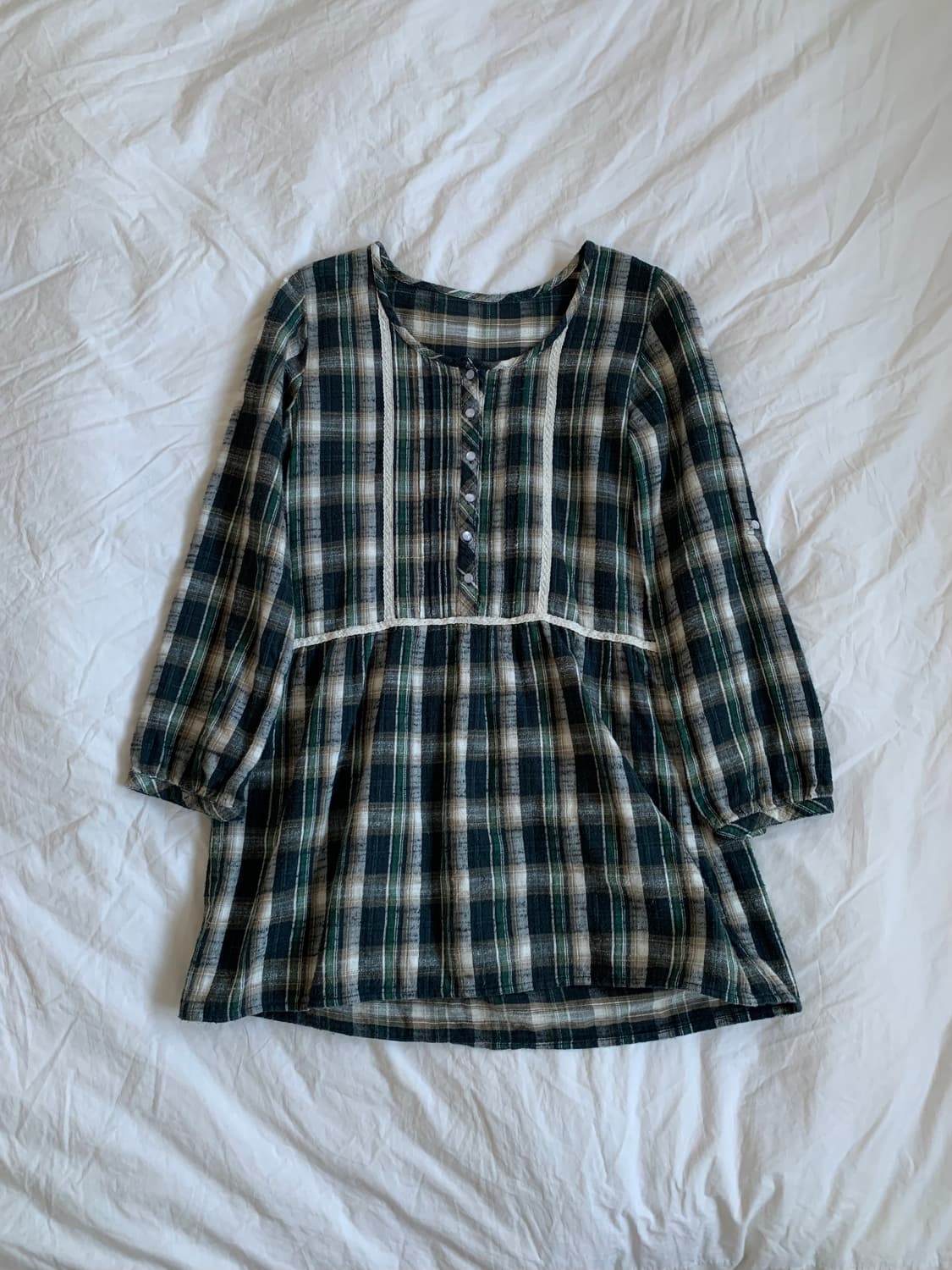 그린 체크 블라우스 상품이미지1