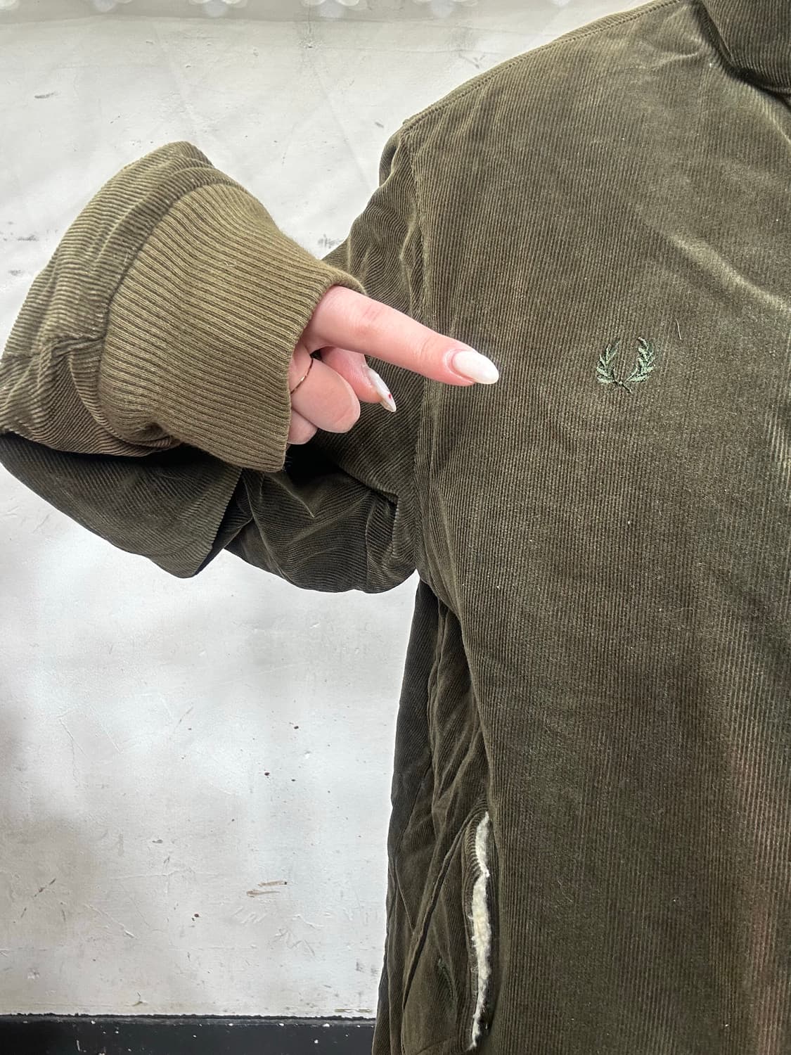 프레드페리 일본판 카키 내부 기모 코듀로이 블루종 골덴 자켓 XL  상품이미지4