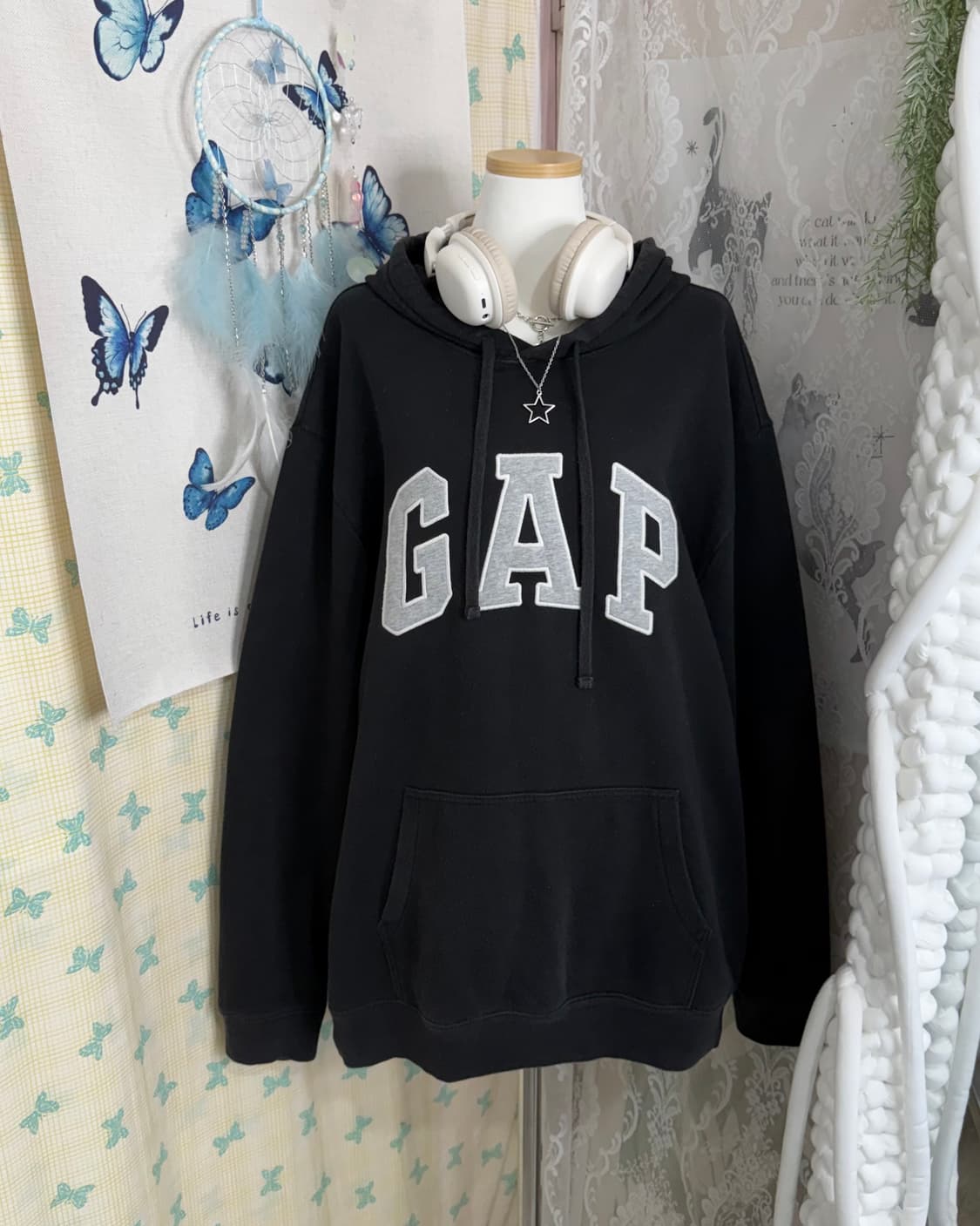 갭 블랙 오버핏 후드 티셔츠  상품이미지4