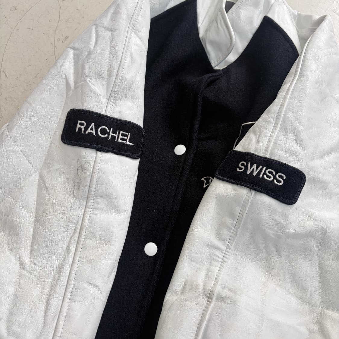 90s Logos in Motion 빈티지 울 레더 바시티 자켓 38 상품이미지4