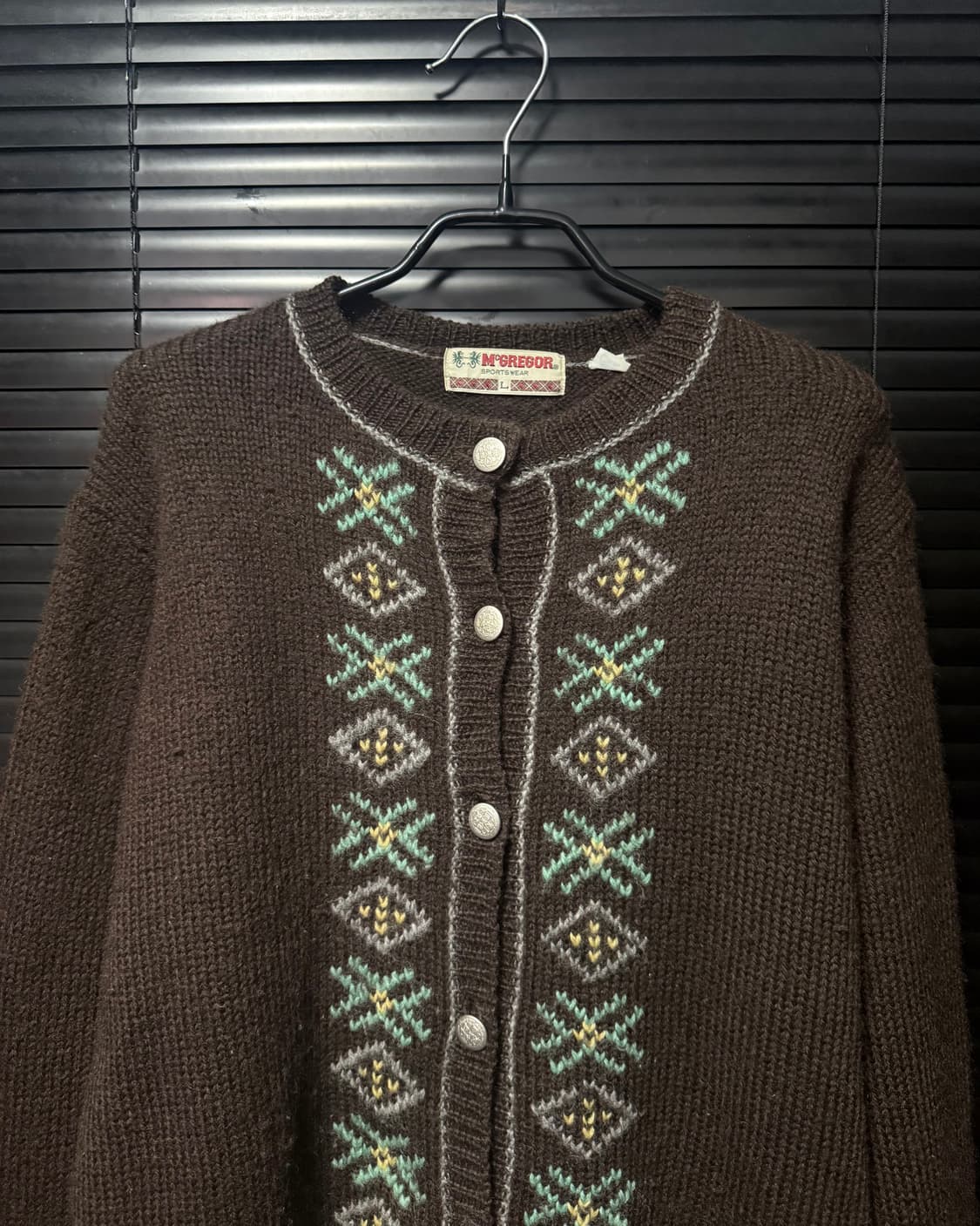 맥그리거 울 브라운 갈색 에스닉 웨스턴 민트 눈꽃 노르딕 가디건 L 일본 상품이미지3