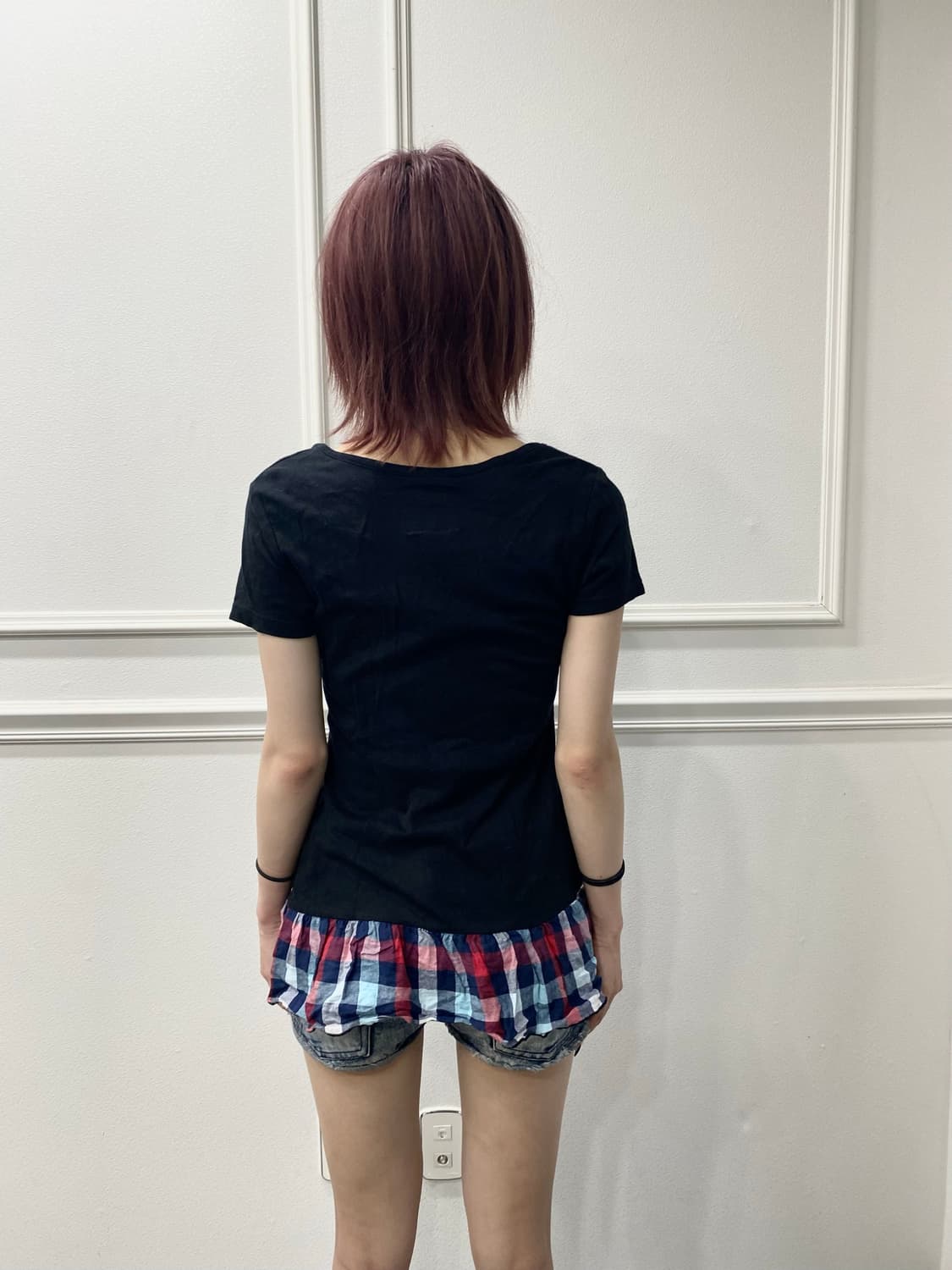2000s Kitsch Mood Check Layered Slim Tee 상품이미지6