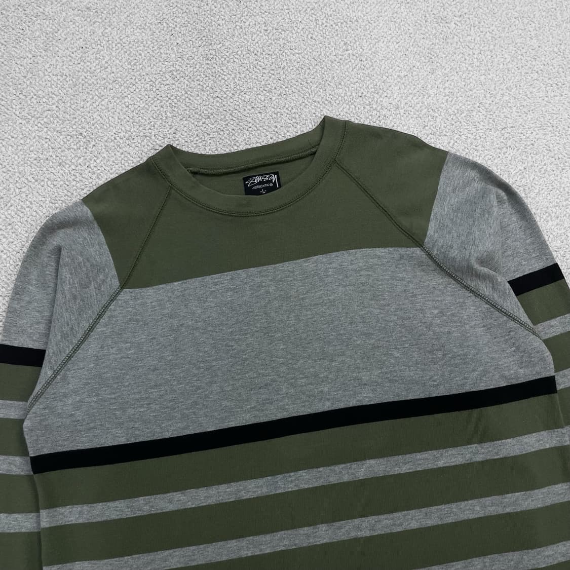 스투시 Stussy 00s 스트라이프 맨투맨 카키 상품이미지2