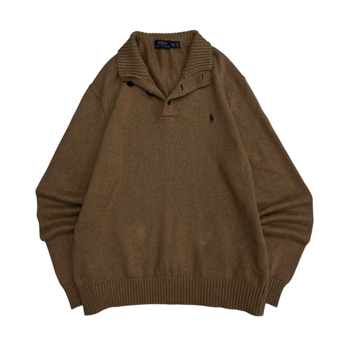 폴로 랄프로렌 브라운포니 카라멜맛 반집업 단추 니트 XXL 상품이미지2