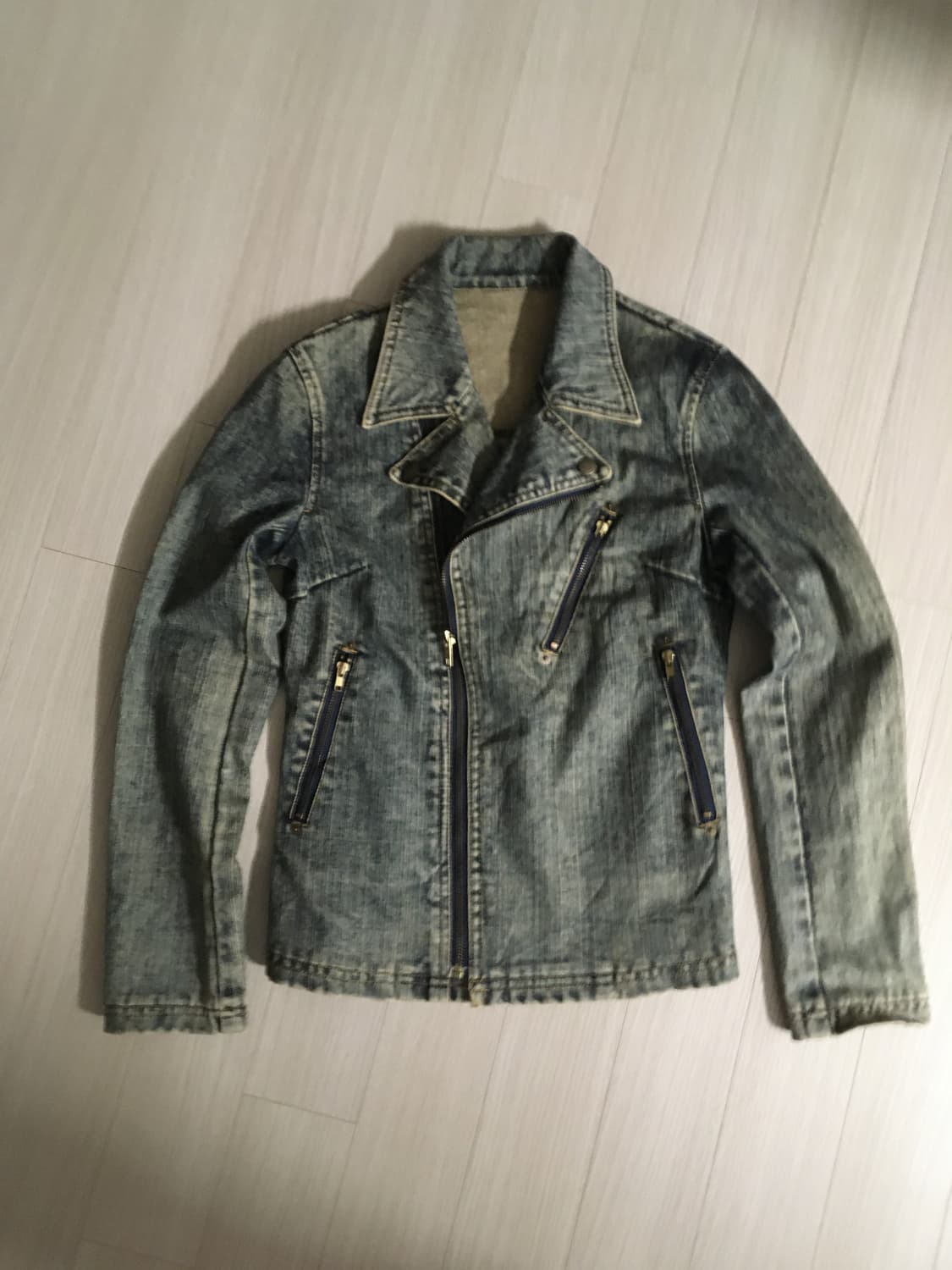 사선 빈티지 워시드 데님 라이더 자켓 상품이미지1