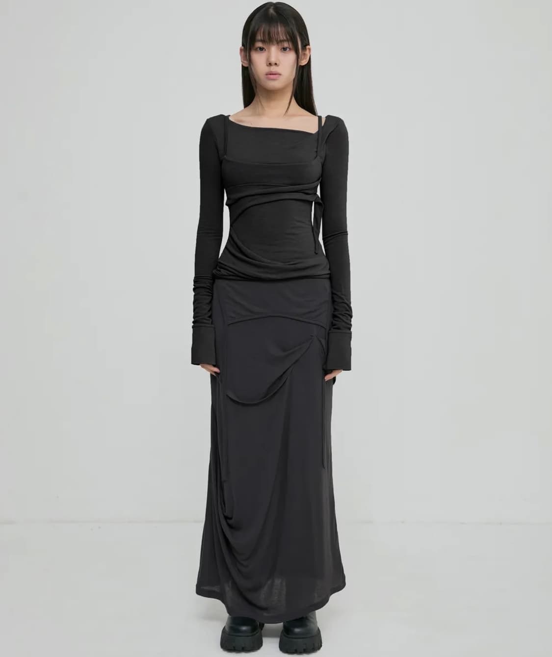 플레어업 Asymmetrical Draped Long Skirt (FL- 상품이미지2