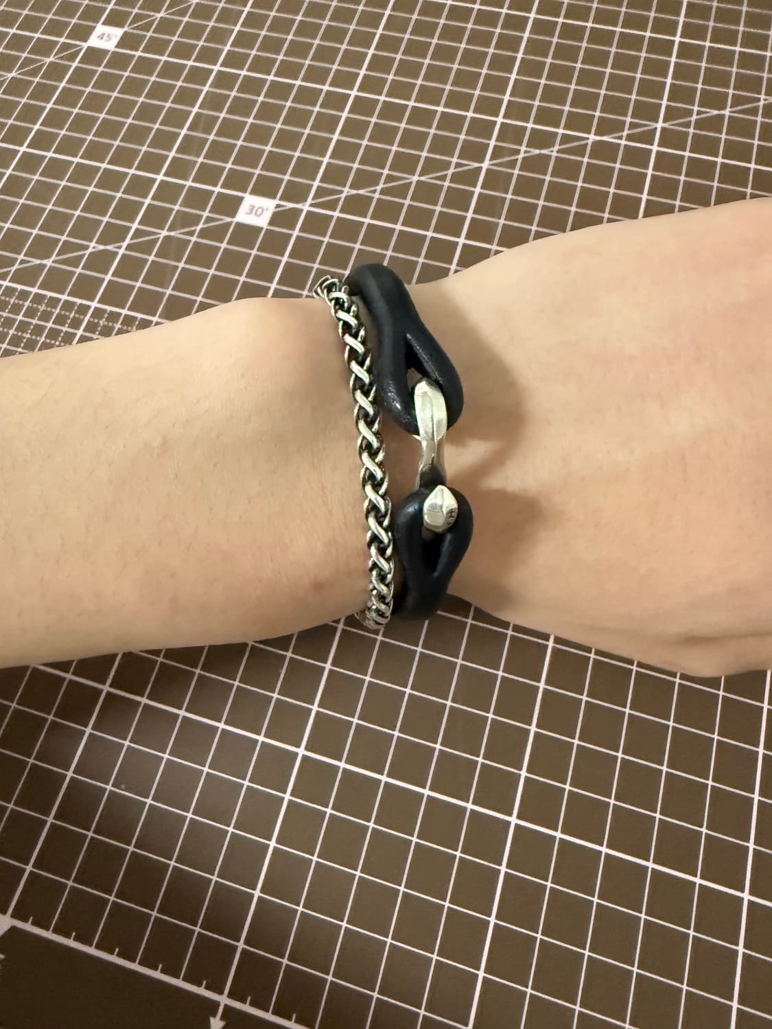 [os] 플랫헤드 가죽&실버 팔찌 블랙 상품이미지7