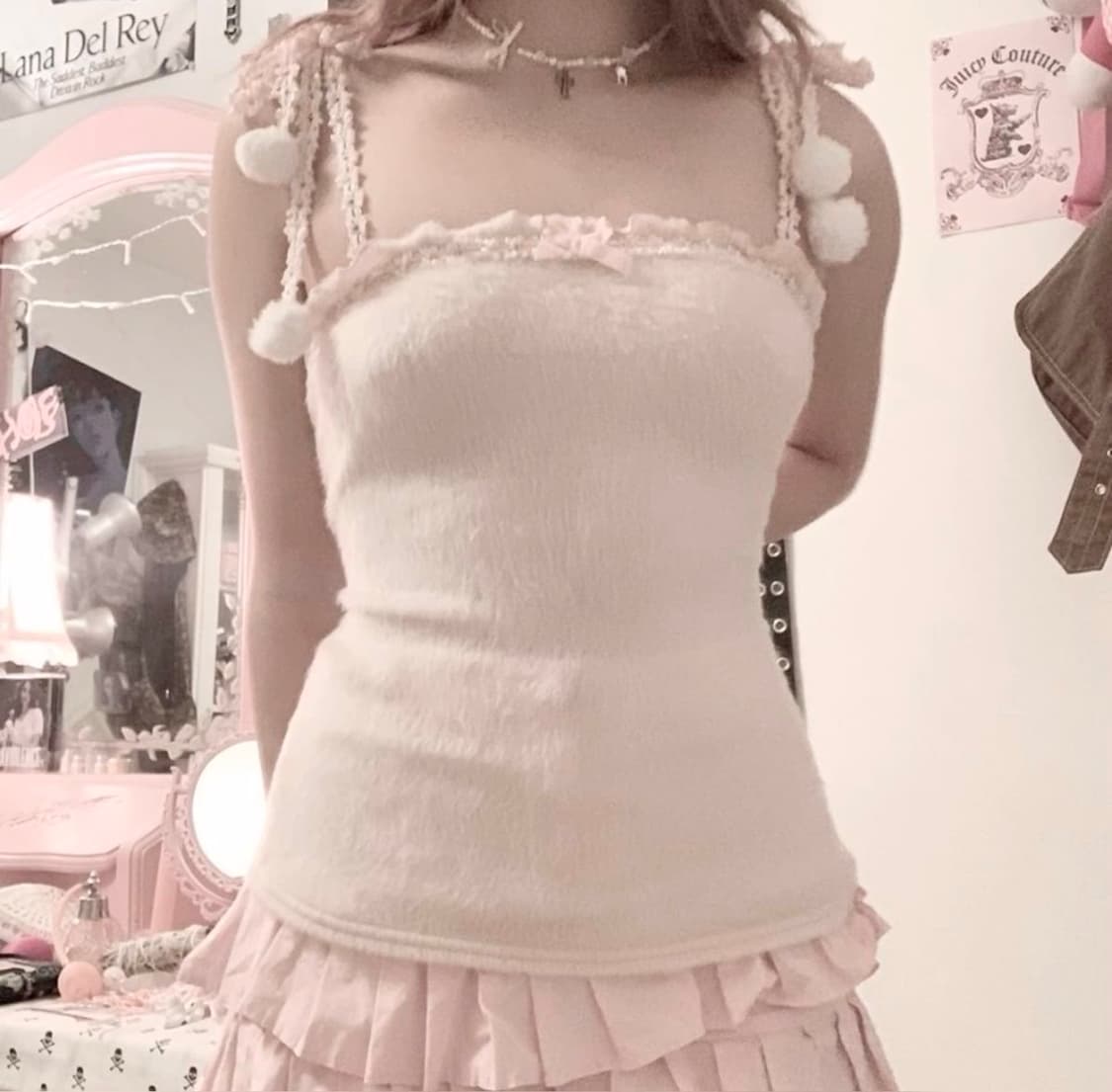 교환)리즈리사 폼폼 핑크 슬리브리스 캐미솔 히메갸루 라떼갸루 핀터 교판 상품이미지2