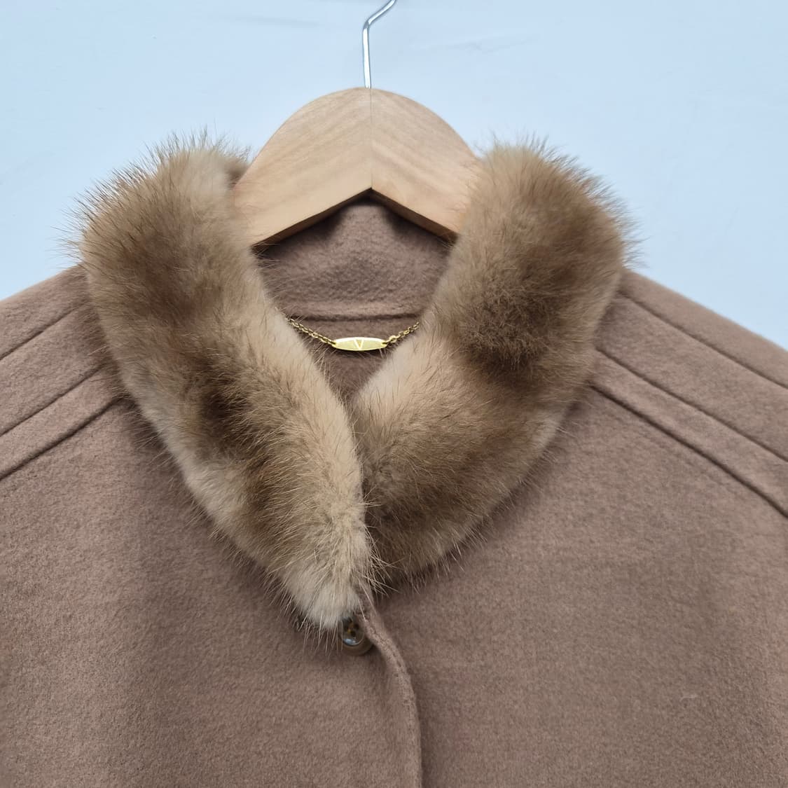 캐시미어 100% 카멜 브라운 퍼 롱코트 여성 S 상품이미지3