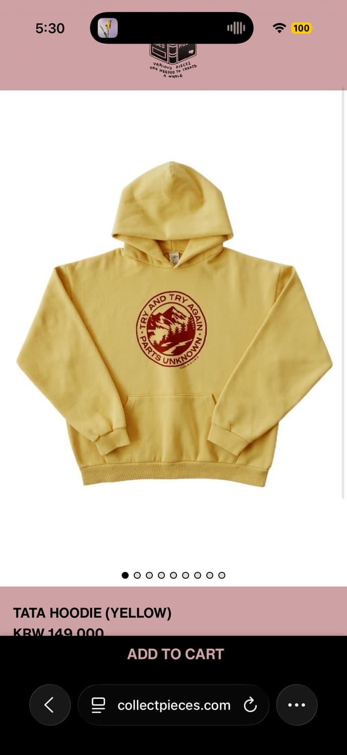 컬렉트피시스 TATA HOODIE (YELLOW) XL 새상품 상품이미지1