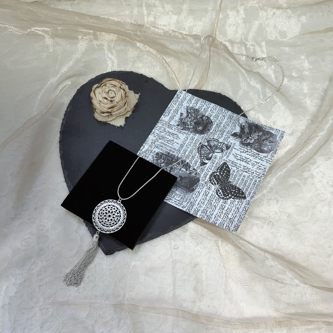 빈티지 스네이크체인 마테 플라워 목걸이 상품이미지2