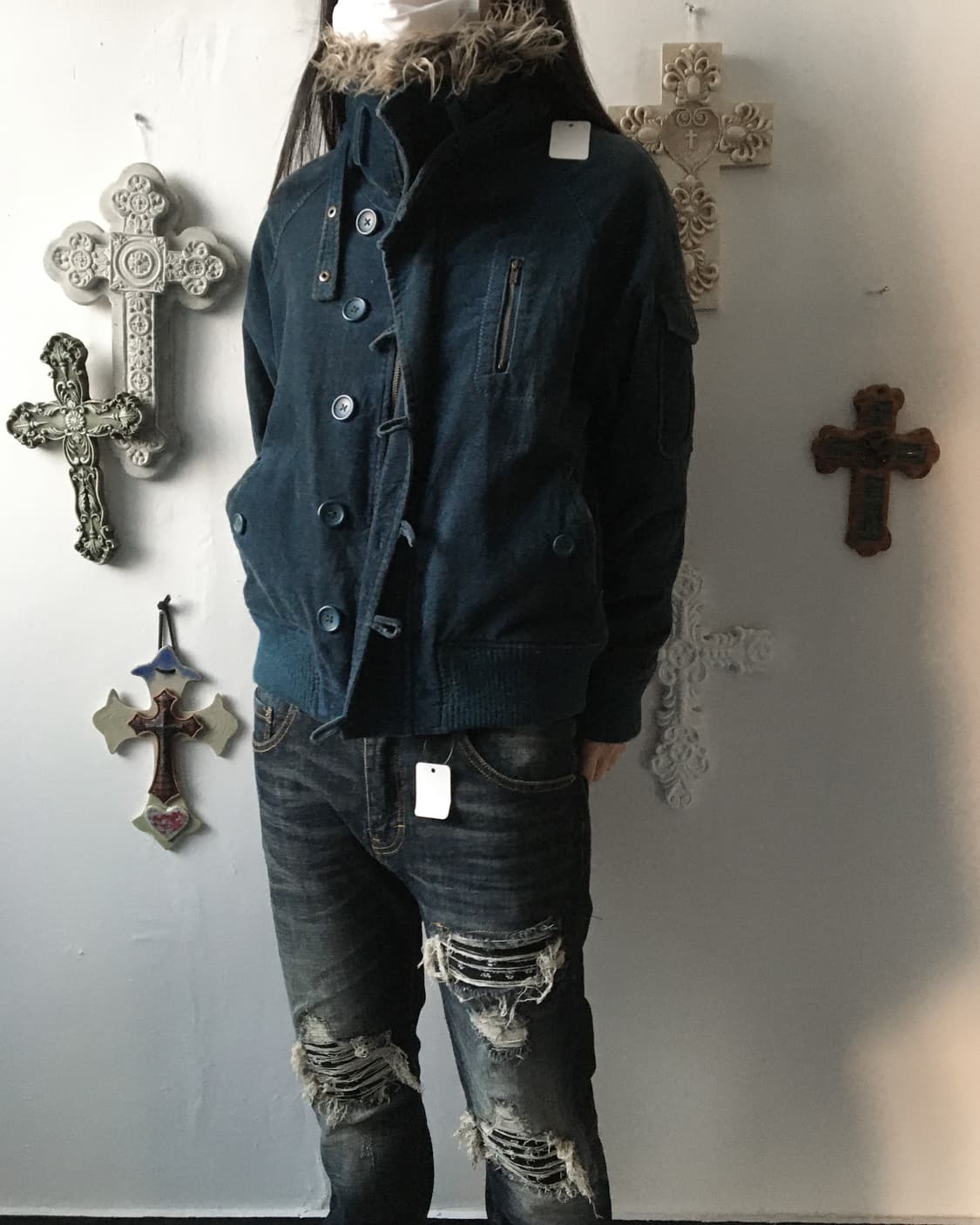 Fake fur collar high neck jacket 상품이미지8