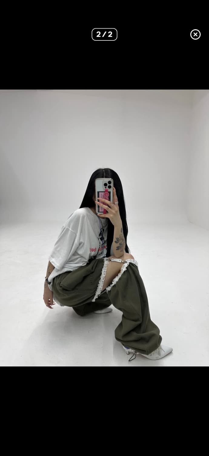 미스테리어스호텔 미호 가터벨트 레이스 카키 와이드 팬츠 트레이닝 츄바 상품이미지2