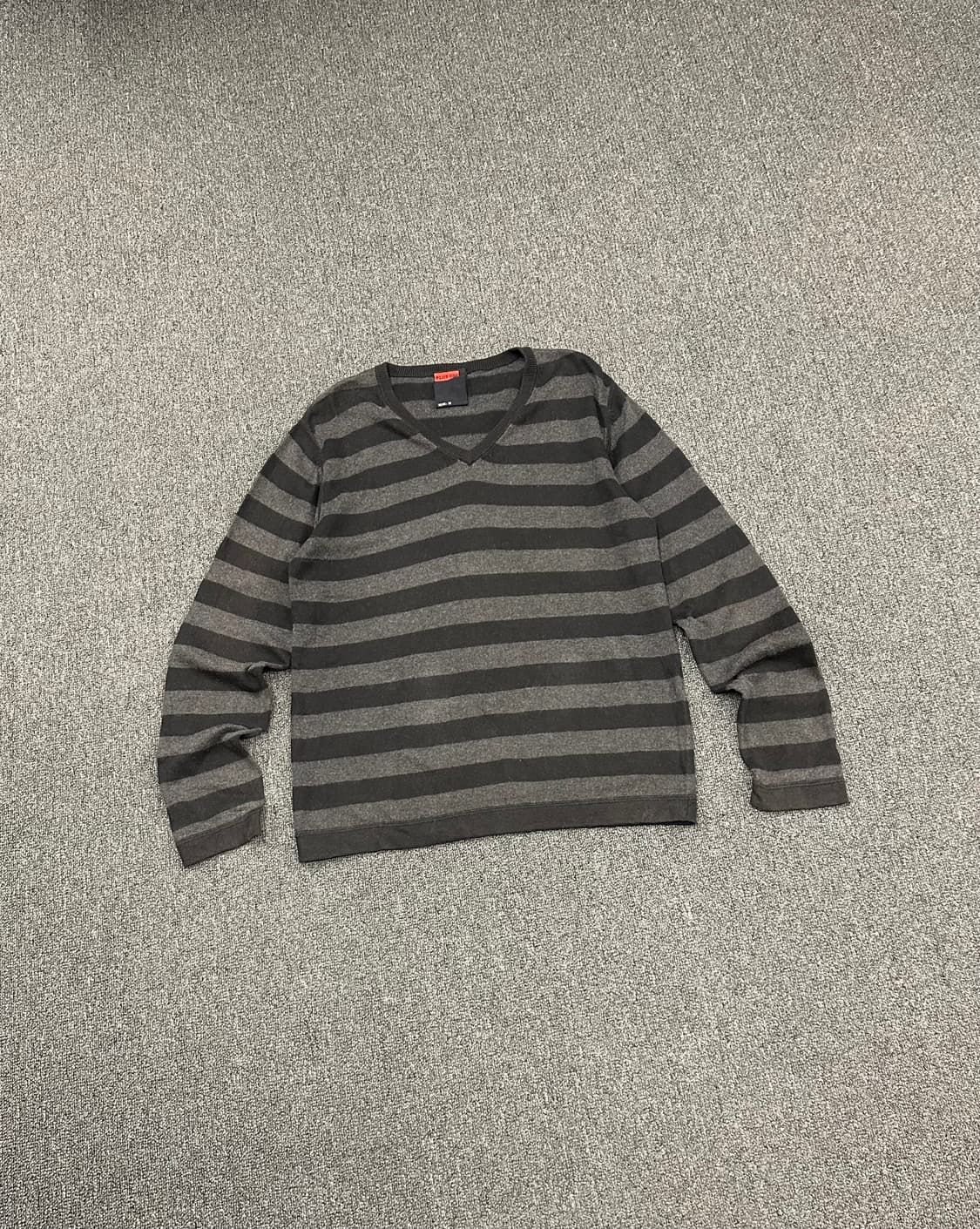 M)PLUS ONE vintage V넥 스트라이프 니트 티셔츠 상품이미지1