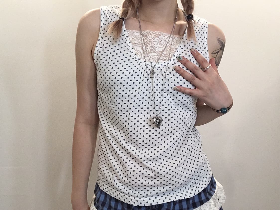 jpn vintage blue dot lace sleeveless 상품이미지2