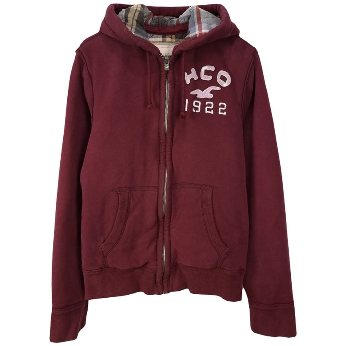 [홀리스터] Y2K 빅로고 패치 빈티지 후드 집업 버건디 M18524 상품이미지2