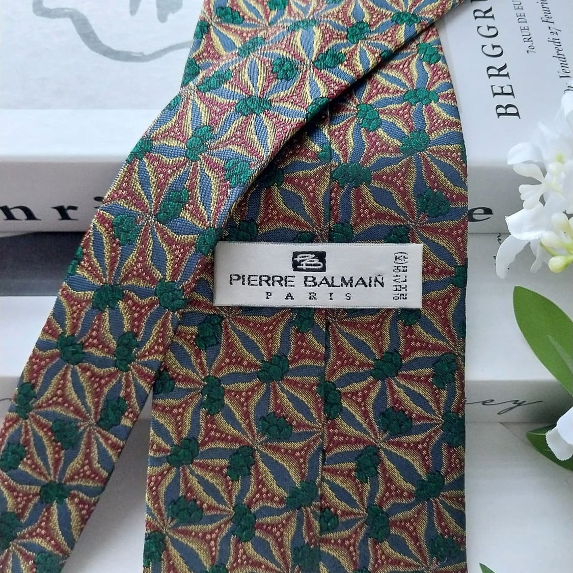 피에르 발망 실크 그린 기하학 패턴 넥타이 9.8cm A+등급 K1625 상품이미지7