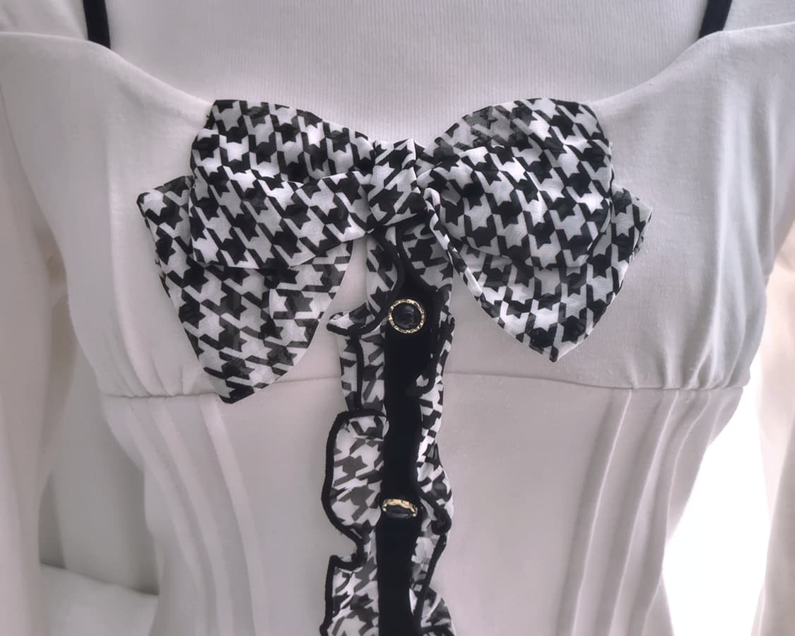 콜자 colza 리즈리사깔 하운드체크 리본 로걀탑 상품이미지2