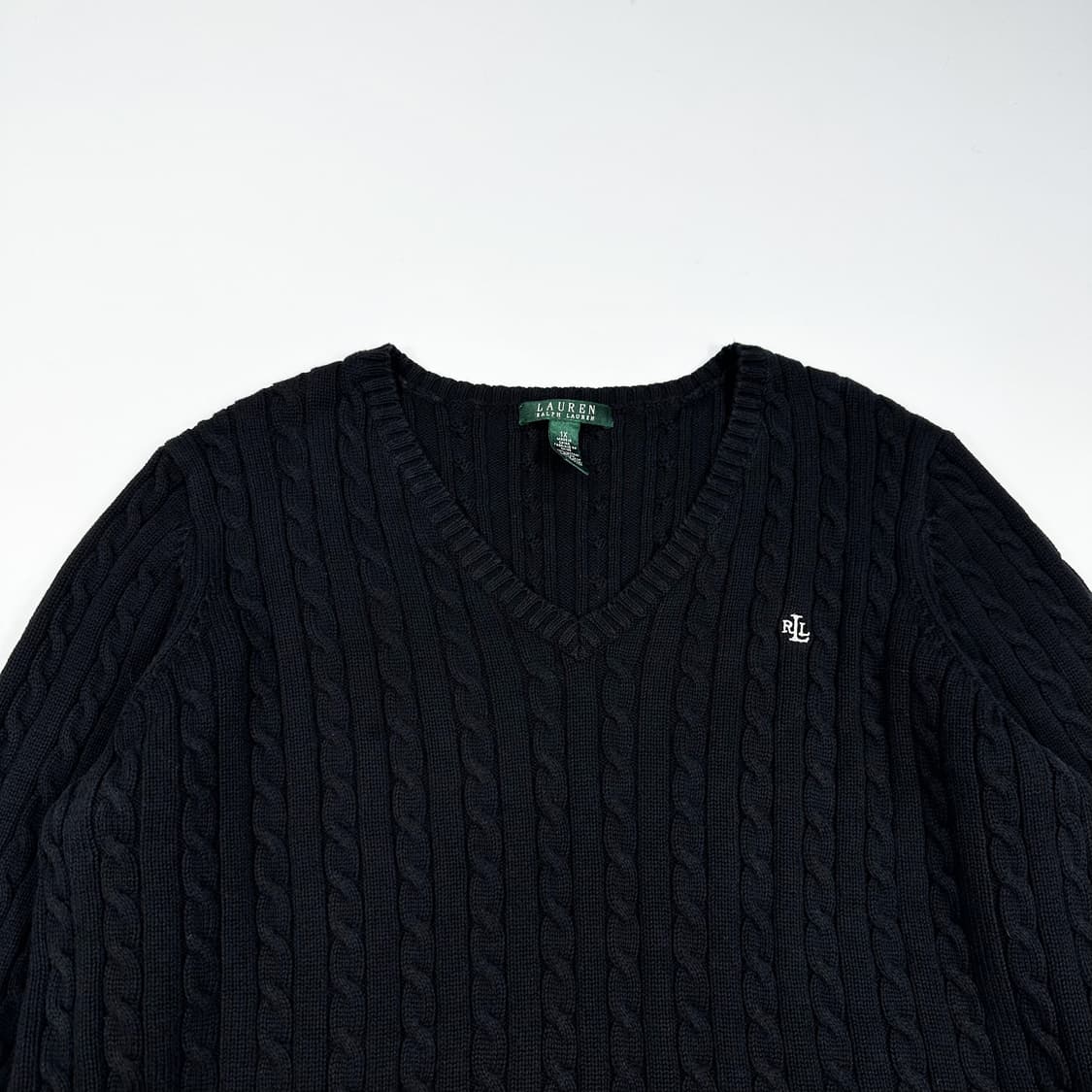 폴로 랄프로렌 클래식 여성 브이넥 케이블 니트 블랙 여성XL 상품이미지2
