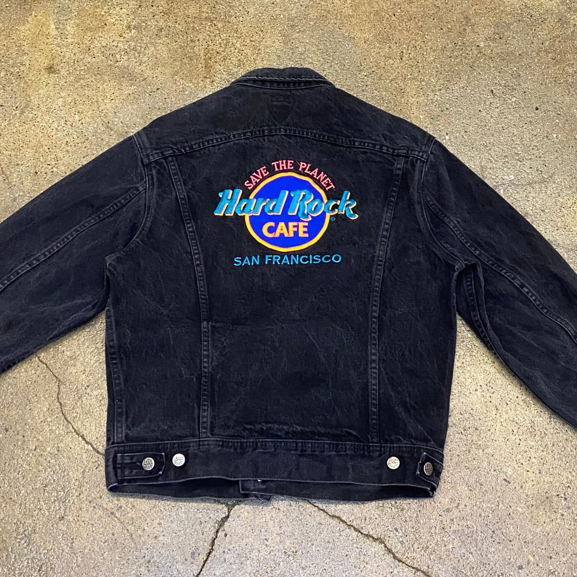 90s Made in USA 빈티지 리 하드락카페 흑청 데님자켓 청자켓 상품이미지1