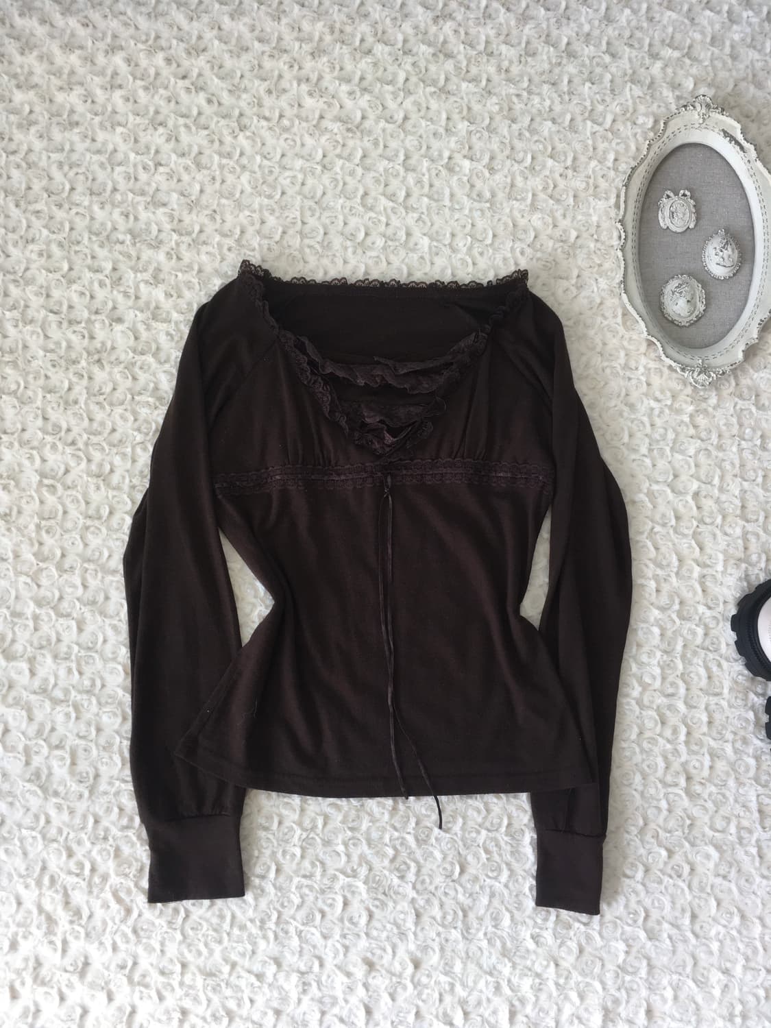 빈티지 레이스 브라운 프릴 롱슬리브 상품이미지4