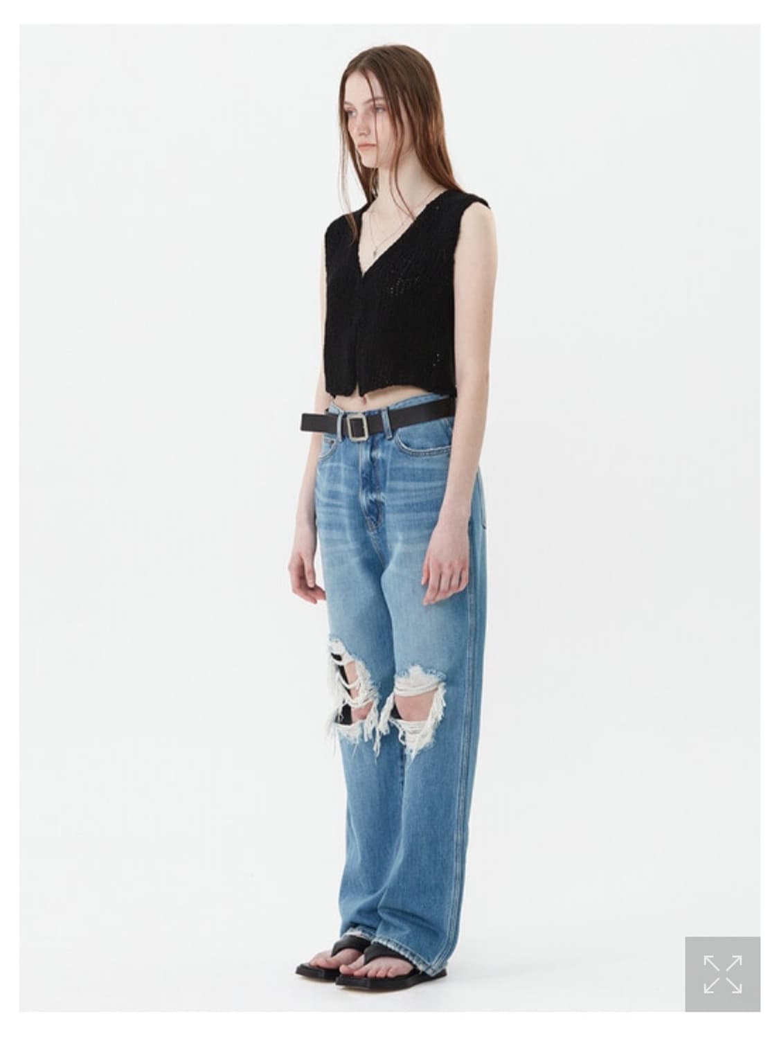 DISTRESSED KNEE JEANS, BLUE 상품이미지2