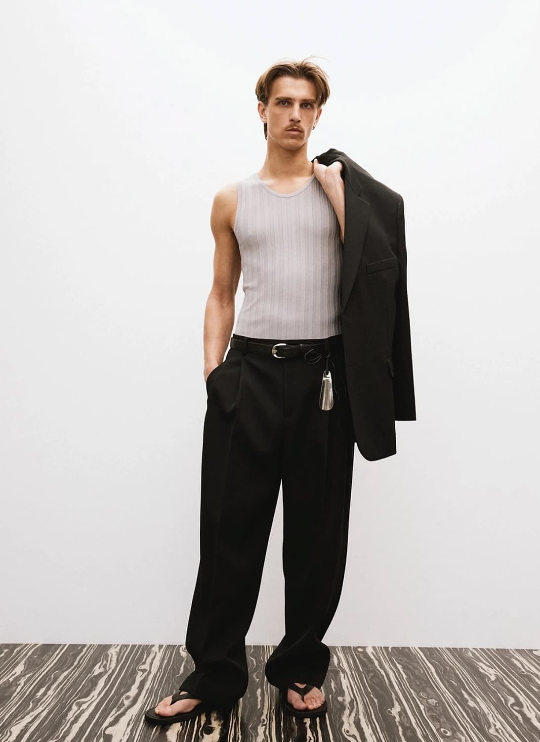 렉토 25SS 더블 플리츠 투턱 와이드 팬츠 블랙 상품이미지1