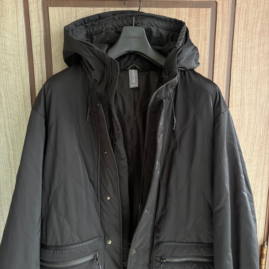 언어펙티드 퀼티드 후디드 코트 블랙 M 상품이미지2