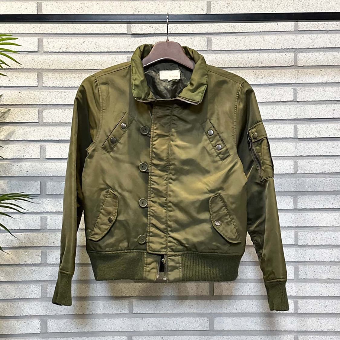 JPN VINTAGE 밀리터리 크롭 자켓 니트 시보리 4포켓 디테일 카키 상품이미지2