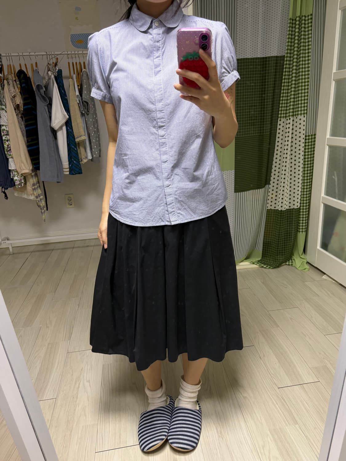 블루 스트라이프 반소매 블라우스 상품이미지7