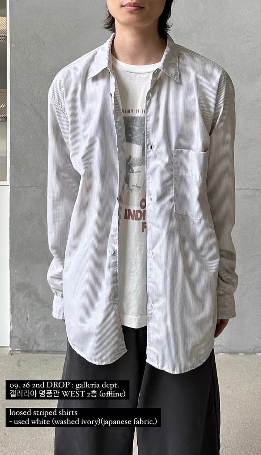 4) 폴리테루 루즈드 스트라이프 셔츠 유즈드 화이트 상품이미지4