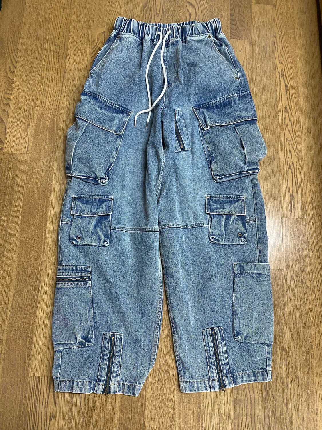 collavo 멀티 카고 데님 와이드 팬츠  진청,흑청 os 상품이미지2