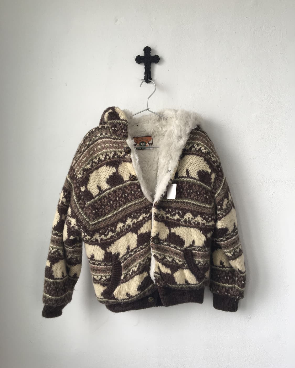 Bear pattern hood cowichan jacket 상품이미지2