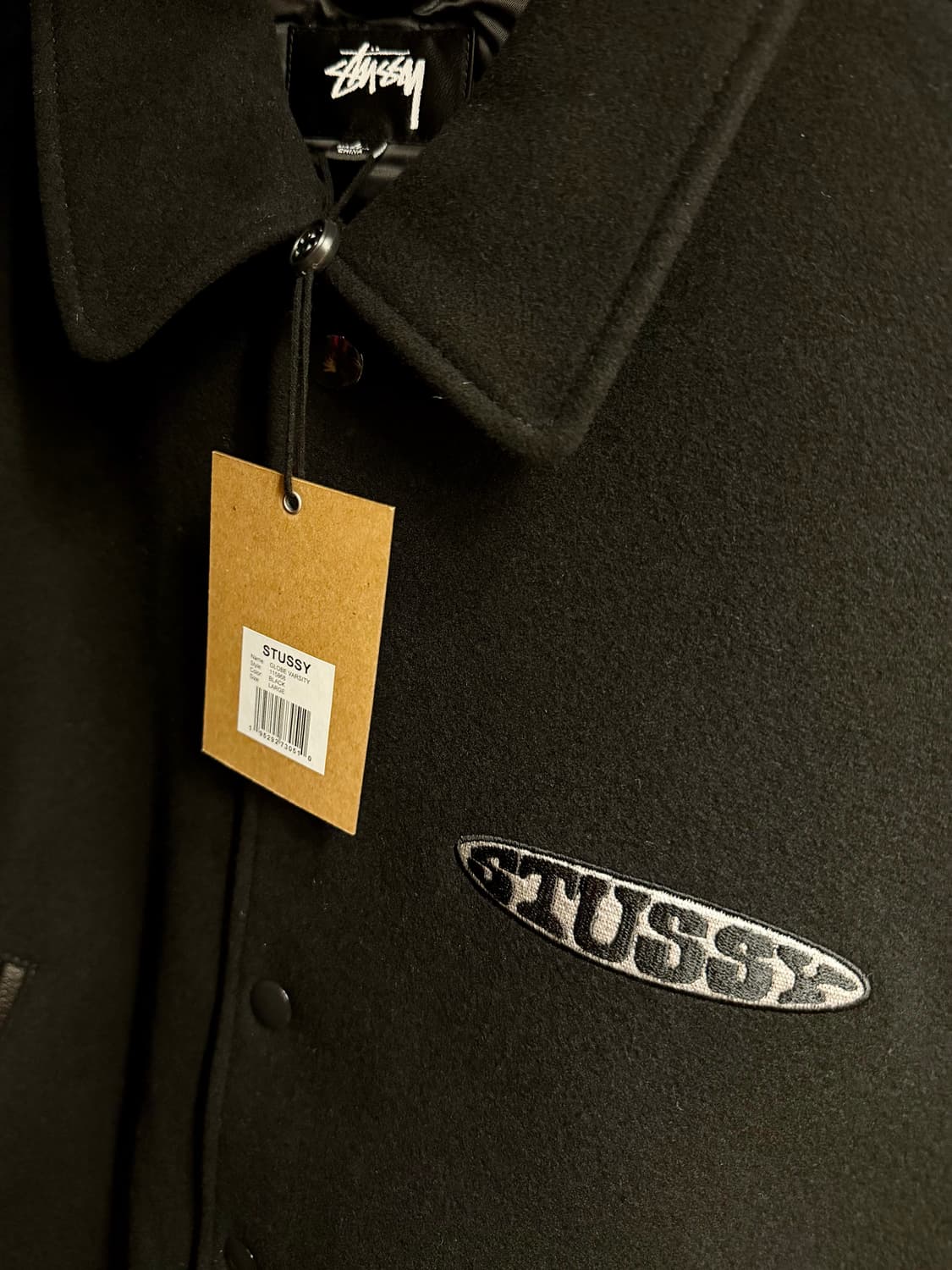 [L] 스투시 Stussy Globe 글로브 바시티 레더 자켓 블랙 상품이미지2