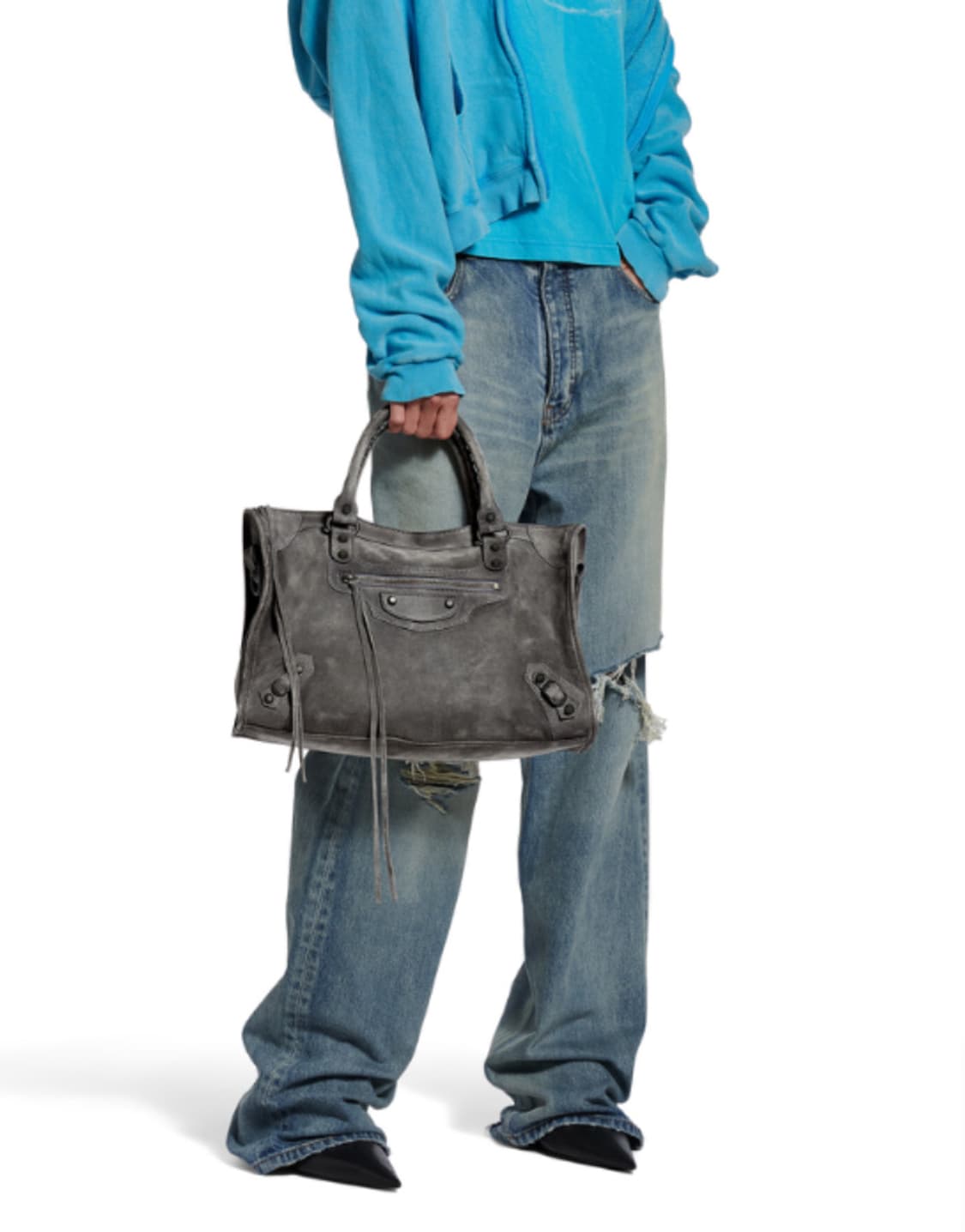 [A 정품] 발렌시아가 시티 모터백 미디움 스웨이드 그레이 상품이미지9