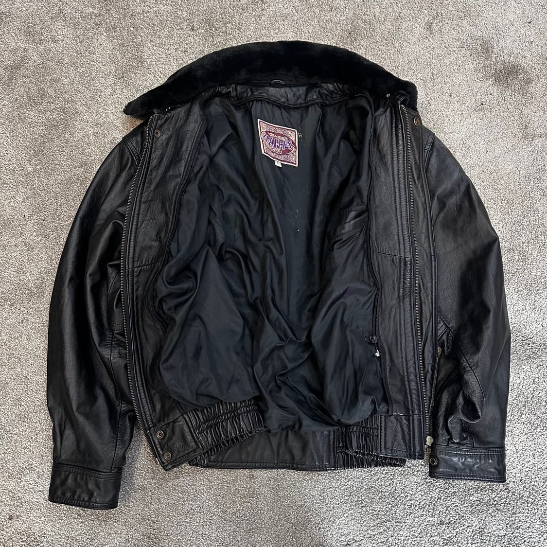 빈티지 블랙 소가죽 퍼 카라 봄버 자켓L 상품이미지5