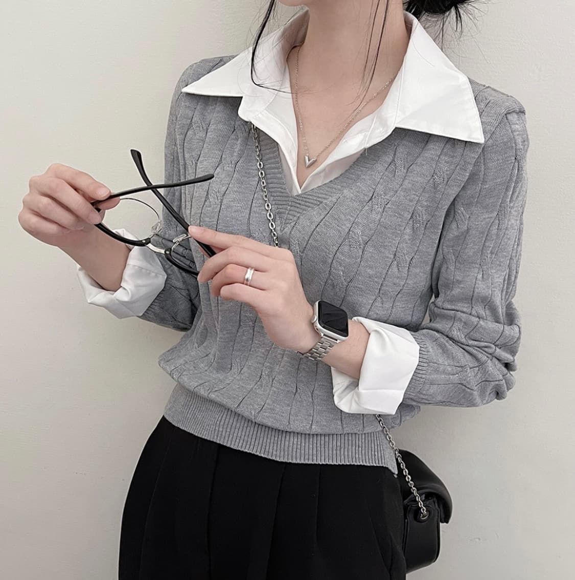 레이어드 니트 셔츠  상품이미지6