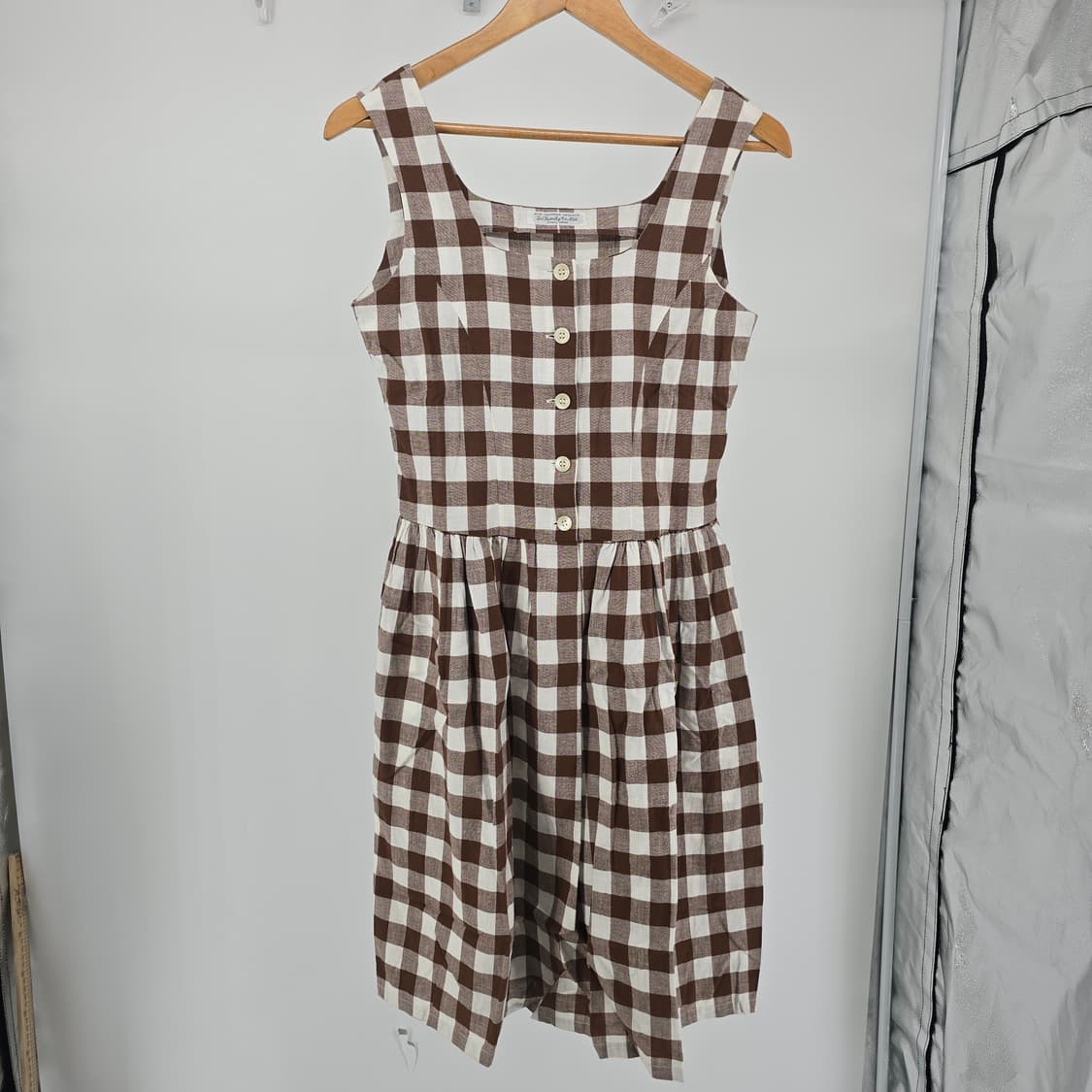 일본 빈티지 브라운 체크 민소매 코튼 원피스 상품이미지9