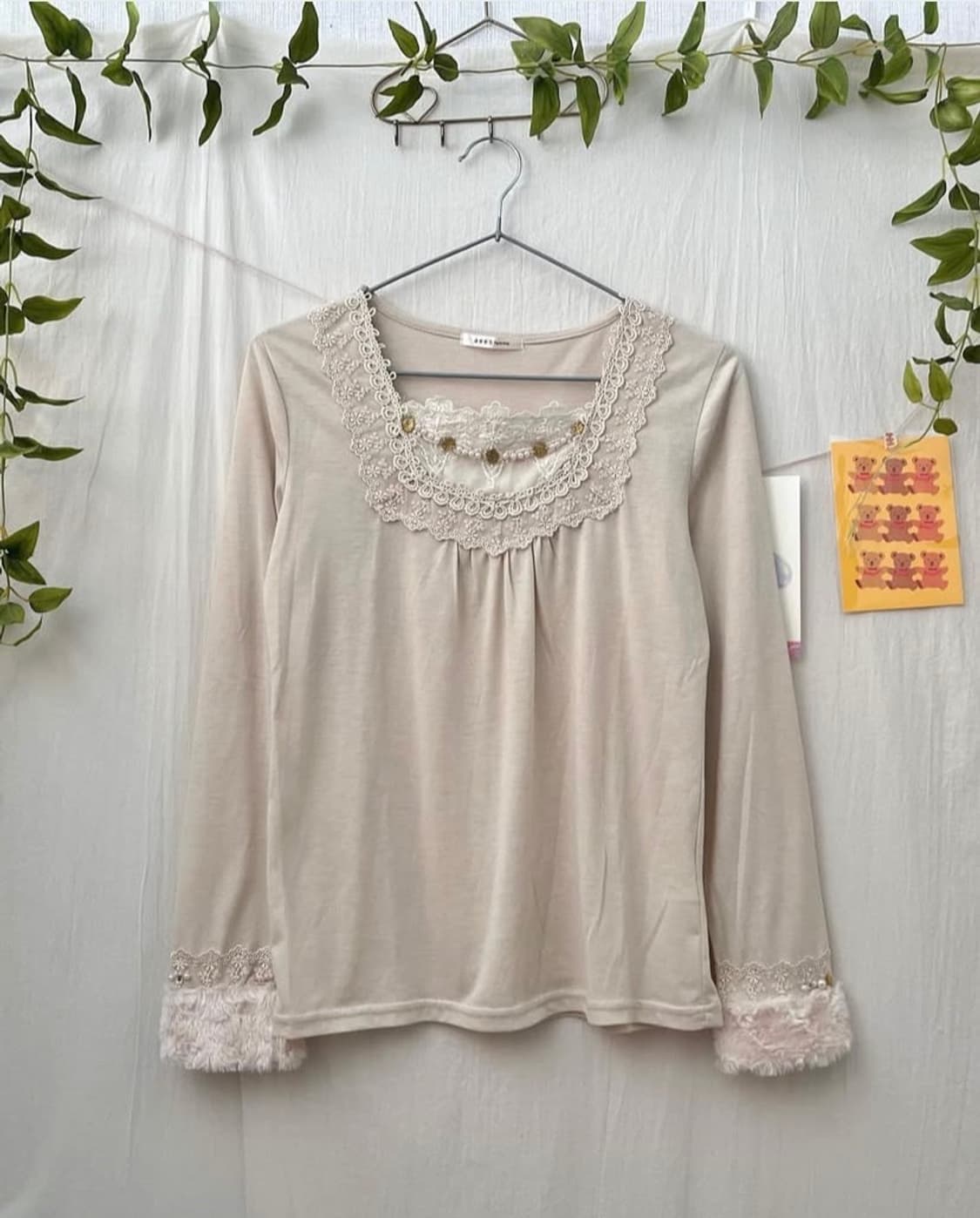 엑시즈팜 소매 퍼 레이스 티셔츠 상품이미지2