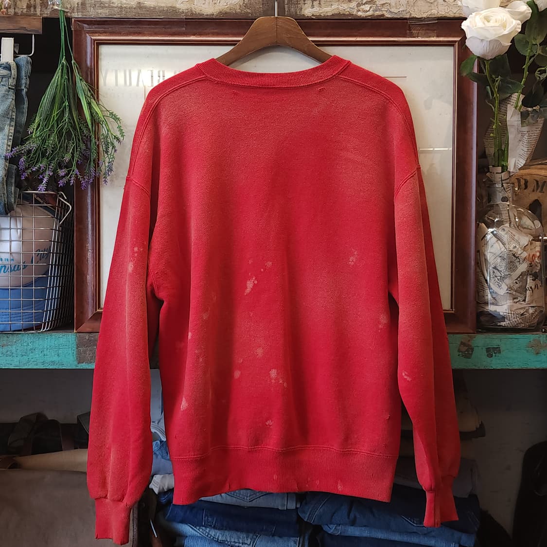 90s 러셀 후드 빈티지 스웻셔츠 썬페이딩 레드 플레인 스웻셔츠 L 상품이미지2