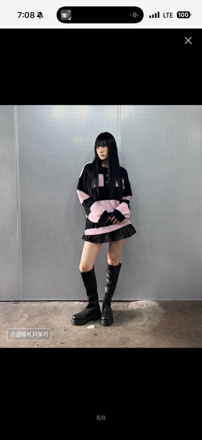 라티젠 L13 럭비 볼드 니트 핑크블랙 (제니착용) 상품이미지4