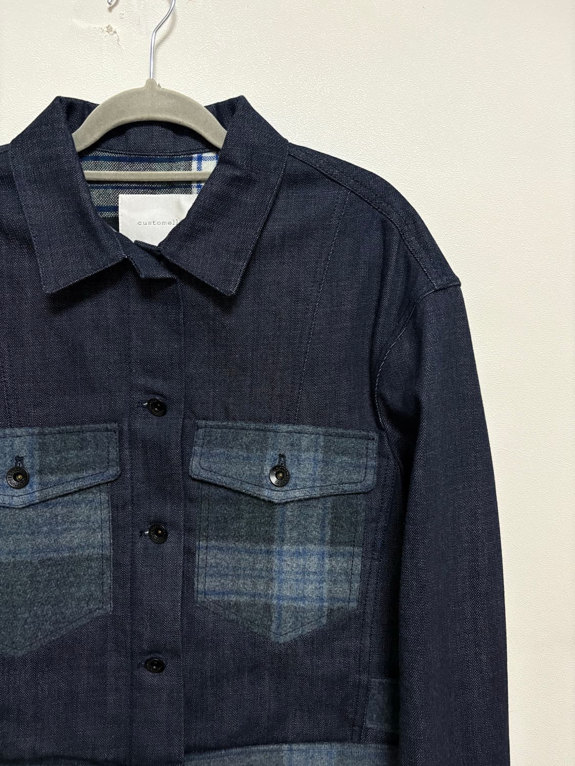 커스텀멜로우 체크 울 배색 트러커 생지 데님자켓 상품이미지3